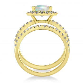 Opal & Diamonds Oval-Cut Halo Bridal Set 14K Yellow Gold (2.43ct)