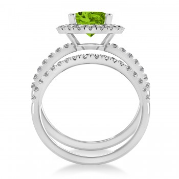 Peridot & Diamonds Oval-Cut Halo Bridal Set 14K White Gold (3.28ct)