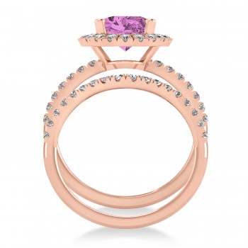 Pink Sapphire & Diamonds Oval-Cut Halo Bridal Set 14K Rose Gold (3.93ct)