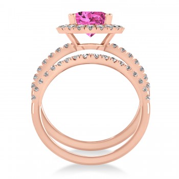 Pink Tourmaline & Diamonds Oval-Cut Halo Bridal Set 14K Rose Gold (3.68ct)