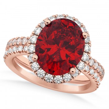 Ruby & Diamonds Oval-Cut Halo Bridal Set 14K Rose Gold (3.93ct)