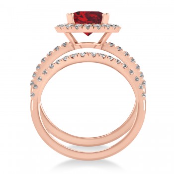 Ruby & Diamonds Oval-Cut Halo Bridal Set 14K Rose Gold (3.93ct)