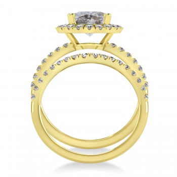 Salt & Pepper & White Diamonds Oval-Cut Halo Bridal Set 14K Yellow Gold (3.78ct)
