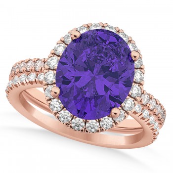 Tanzanite & Diamonds Oval-Cut Halo Bridal Set 14K Rose Gold (3.93ct)