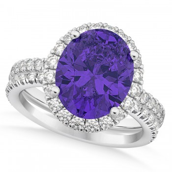 Tanzanite & Diamonds Oval-Cut Halo Bridal Set 14K White Gold (3.93ct)