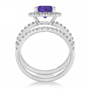 Tanzanite & Diamonds Oval-Cut Halo Bridal Set 14K White Gold (3.93ct)