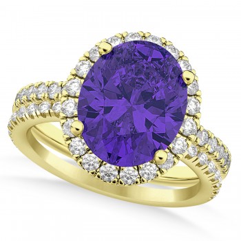 Tanzanite & Diamonds Oval-Cut Halo Bridal Set 14K Yellow Gold (3.93ct)