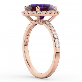 Oval Cut Halo Lab Alexandrite & Diamond Engagement Ring 14K Rose Gold 2.91ct