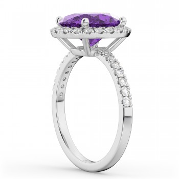 Oval Cut Halo Amethyst & Diamond Engagement Ring 14K White Gold 2.91ct