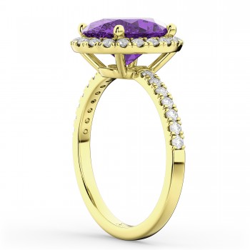 Oval Cut Halo Amethyst & Diamond Engagement Ring 14K Yellow Gold 2.91ct