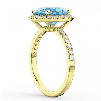 Oval Cut Halo Blue Topaz & Diamond Engagement Ring 14K Yellow Gold 4.01ct
