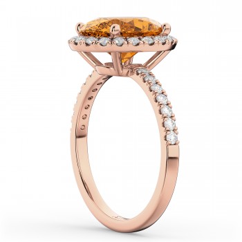Oval Cut Halo Citrine & Diamond Engagement Ring 14K Rose Gold 2.91ct