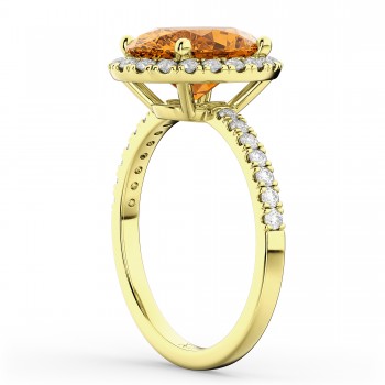 Oval Cut Halo Citrine & Diamond Engagement Ring 14K Yellow Gold 2.91ct