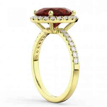 Oval Cut Halo Garnet & Diamond Engagement Ring 14K Yellow Gold 3.31ct