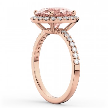 Oval Cut Halo Morganite & Diamond Engagement Ring 14K Rose Gold 2.81ct