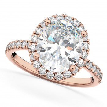 Oval Cut Halo Moissanite & Diamond Engagement Ring 14K Rose Gold 2.72ct