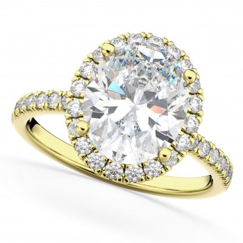 Oval Cut Halo Moissanite & Diamond Engagement Ring 14K Yellow Gold 2.72ct