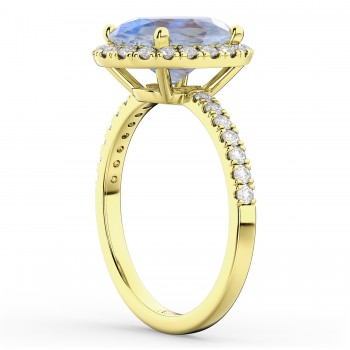 Oval Cut Halo Moonstone & Diamond Engagement Ring 14K Yellow Gold 3.31ct