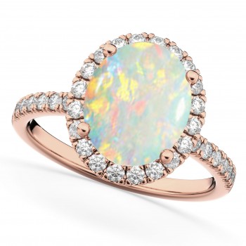 Oval Cut Halo Opal & Diamond Engagement Ring 14K Rose Gold 2.16ct