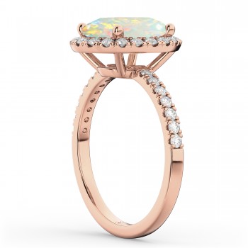 Oval Cut Halo Opal & Diamond Engagement Ring 14K Rose Gold 2.16ct