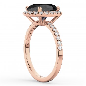 Oval Cut Halo Black Onyx & Diamond Engagement Ring 14K Rose Gold 2.91ct