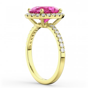 Oval Cut Halo Pink Tourmaline & Diamond Engagement Ring 14K Yellow Gold 3.41ct