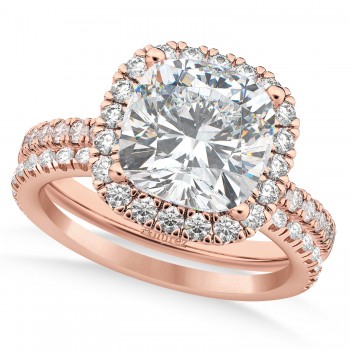 Diamond Cushion-Cut Halo Bridal Set 14k Rose Gold (2.82ct)