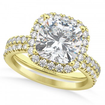 Diamond Cushion-Cut Halo Bridal Set 14k Yellow Gold (2.82ct)