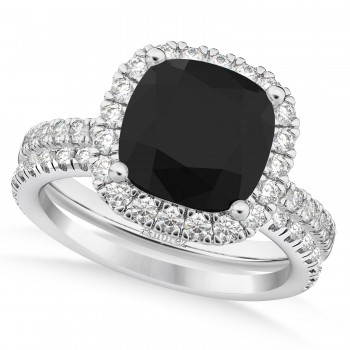 Black & White Diamonds Cushion-Cut Halo Bridal Set 14K White Gold (2.82ct)