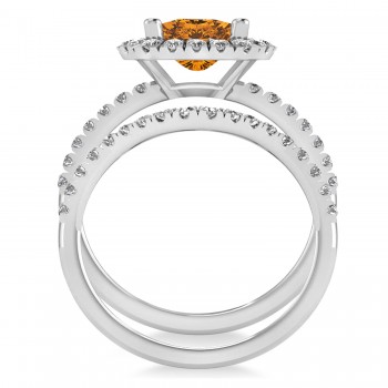 Citrine & Diamonds Cushion-Cut Halo Bridal Set 14K White Gold (3.38ct)