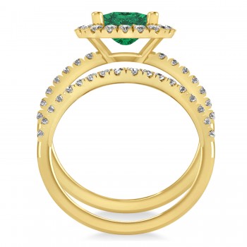 Lab Emerald & Lab Grown Diamonds Cushion-Cut Halo Bridal Set 14K Yellow Gold (3.38ct)