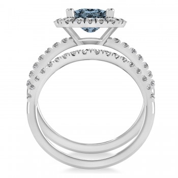 Gray Spinel & Diamonds Cushion-Cut Halo Bridal Set 14K White Gold (3.38ct)