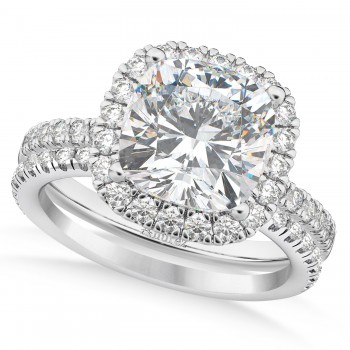 Lab Grown & White Diamonds Cushion-Cut Halo Bridal Set 14K White Gold (2.82ct)