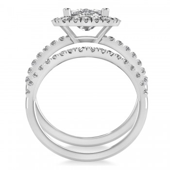Moissanite & Diamonds Cushion-Cut Halo Bridal Set 14K White Gold (2.93ct)