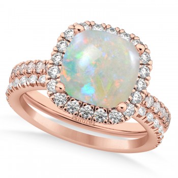Opal & Diamonds Cushion-Cut Halo Bridal Set 14K Rose Gold (3.38ct)
