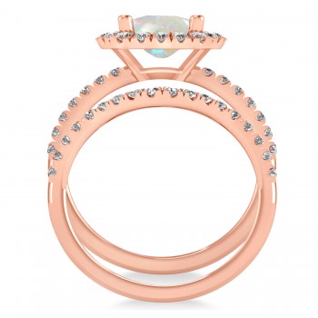 Opal & Diamonds Cushion-Cut Halo Bridal Set 14K Rose Gold (3.38ct)