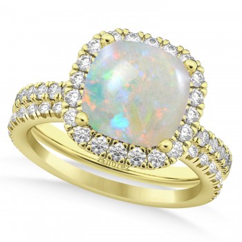 Opal & Diamonds Cushion-Cut Halo Bridal Set 14K Yellow Gold (3.38ct)