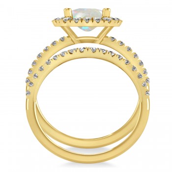 Opal & Diamonds Cushion-Cut Halo Bridal Set 14K Yellow Gold (3.38ct)