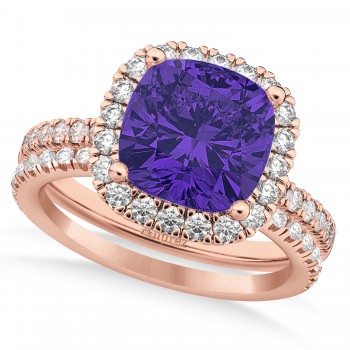 Tanzanite & Diamonds Cushion-Cut Halo Bridal Set 14K Rose Gold (3.38ct)