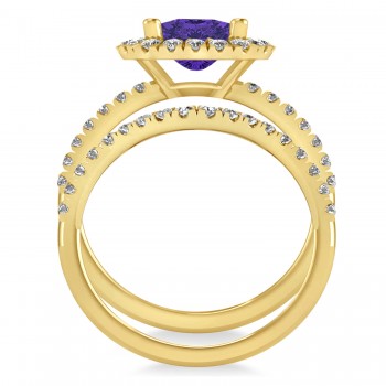 Tanzanite & Diamonds Cushion-Cut Halo Bridal Set 14K Yellow Gold (3.38ct)