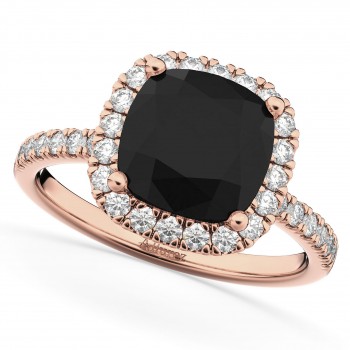 Cushion Cut Black Diamond Engagement Ring 14k Rose Gold (2.55ct)