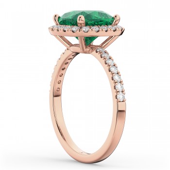 Cushion Cut Halo Lab Emerald & Lab Diamond Engagement Ring 14k Rose Gold (3.11ct)