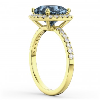 Cushion Cut Halo Gray Spinel & Diamond Engagement Ring 14k Yellow Gold (3.11ct)