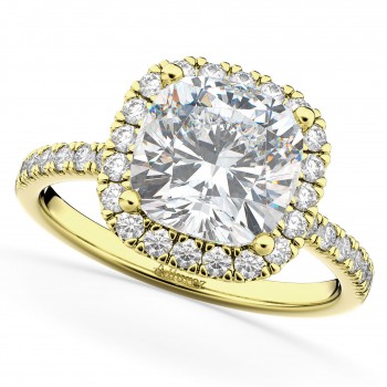 Cushion Cut Halo Lab Grown Diamond Engagement Ring 14k Yellow Gold (2.55ct)