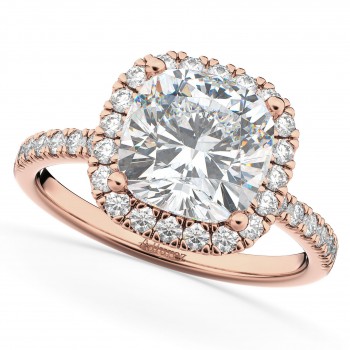 Cushion Cut Halo Moissanite & Diamond Engagement Ring 14k Rose Gold (2.66ct)