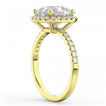 Cushion Cut Halo Moissanite & Diamond Engagement Ring 14k Yellow Gold (2.66ct)