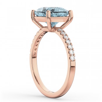 Cushion Cut Aquamarine & Diamond Engagement Ring 14k Rose Gold (2.81ct)
