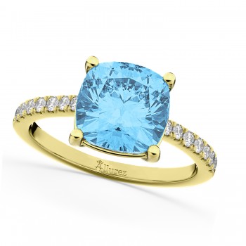 Cushion Cut Blue Topaz & Diamond Engagement Ring 14k Yellow Gold (2.81ct)