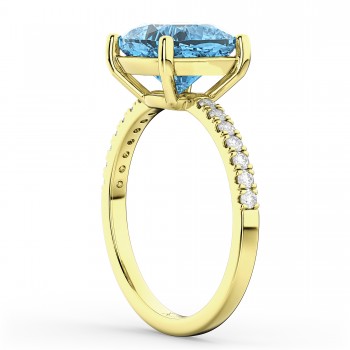 Cushion Cut Blue Topaz & Diamond Engagement Ring 14k Yellow Gold (2.81ct)