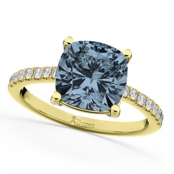 Cushion Cut Gray Spinel & Diamond Engagement Ring 14k Yellow Gold (2.81ct)